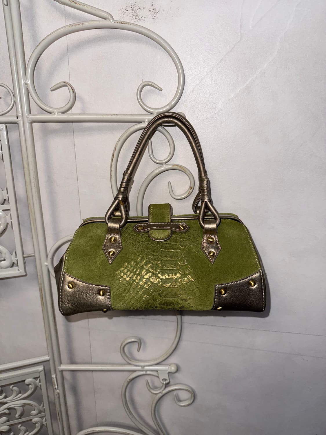 Khaki gold suede python mini 숄더백 상품이미지1