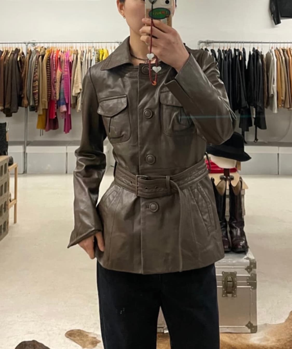 VTG 2way leather half coat 투웨이 가죽 하프코트 상품이미지1