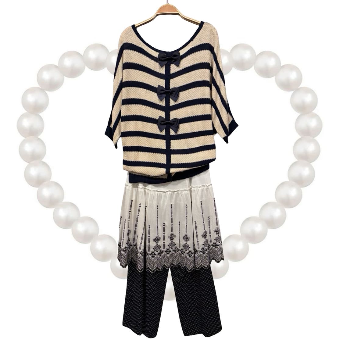 일본 빈티지 리본 포인트 크로셰 가오리핏 니트 탑 갸루 상품이미지5