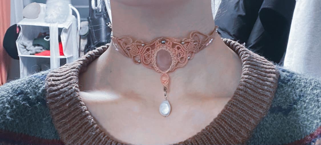 마크라메로만 올핑크 천연 로즈쿼츠 초커 목걸이 진주 펄 상품이미지8