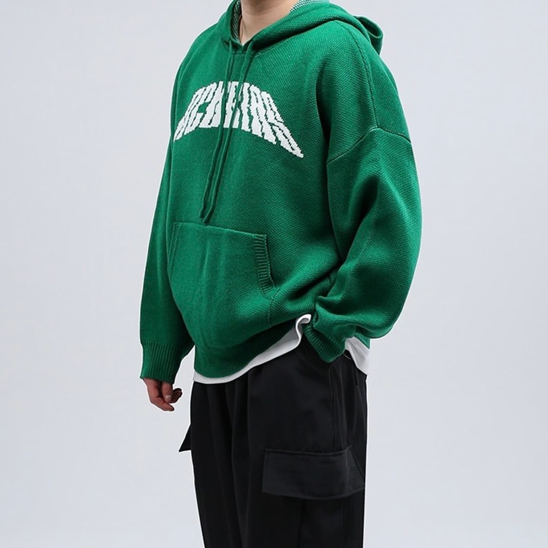 오버핏 프린팅 포인트 니트 후드티 상품이미지6