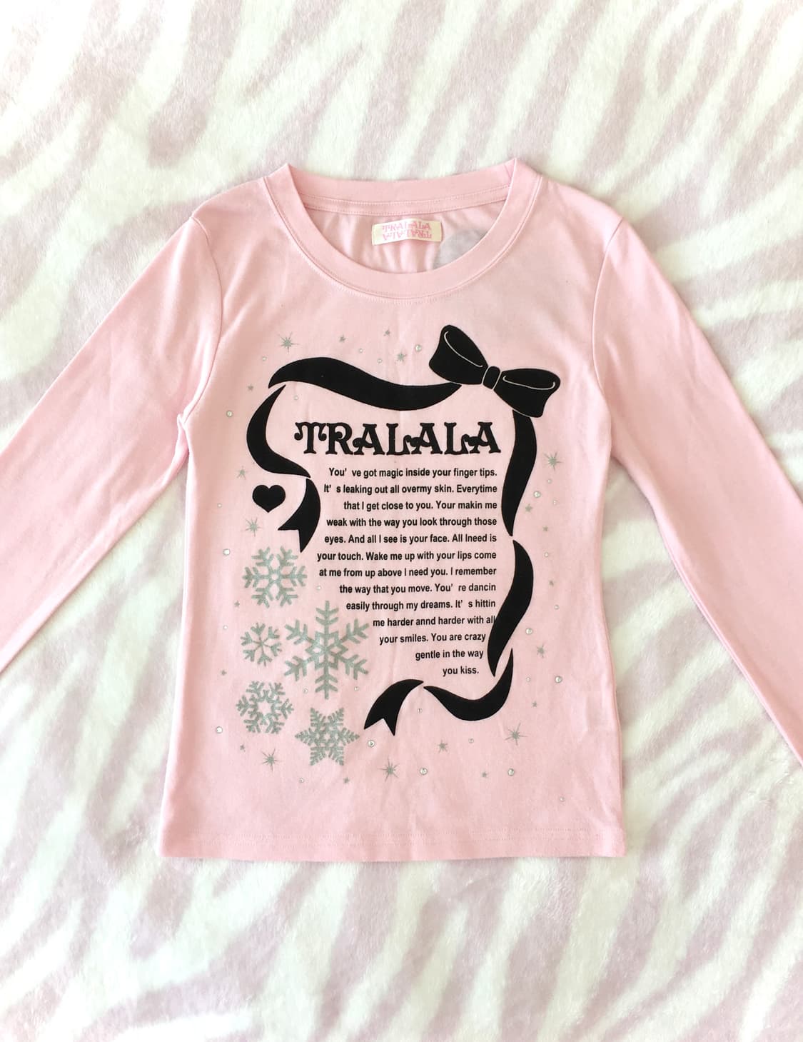 트랄라라 핑크 눈꽃 롱슬리브 티셔츠 레터링 리본 히메갸루 상품이미지4