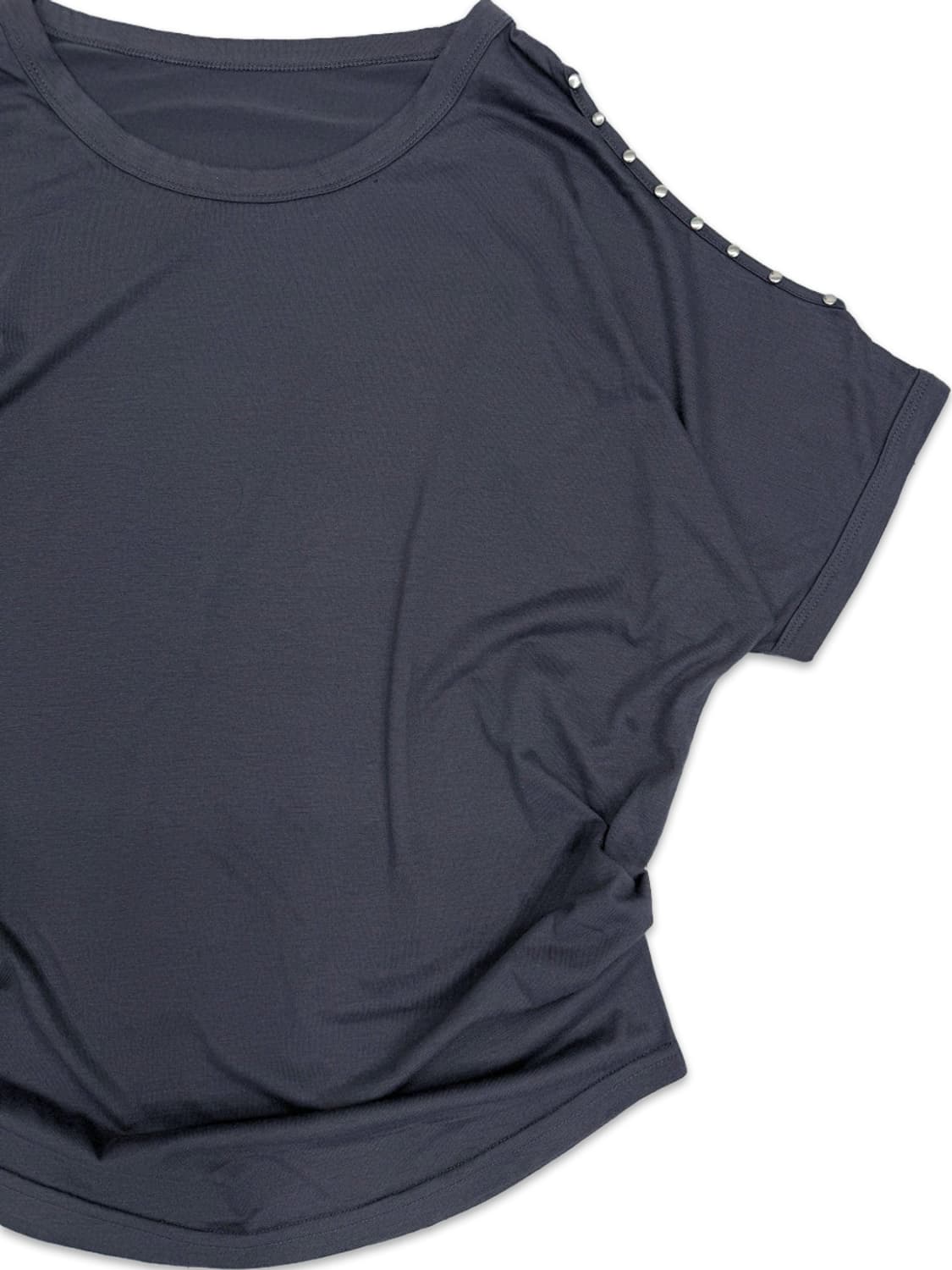 빈티지 그레이 스터드 숄더 셔링 반팔티 상품이미지3