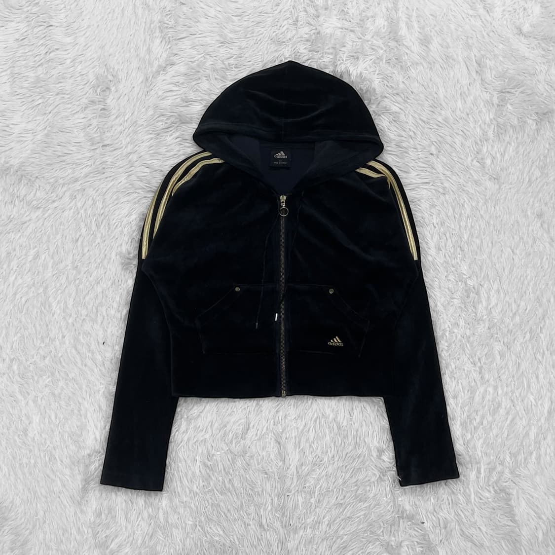 아디다스 벨루어 후드집업 블랙 상품이미지2
