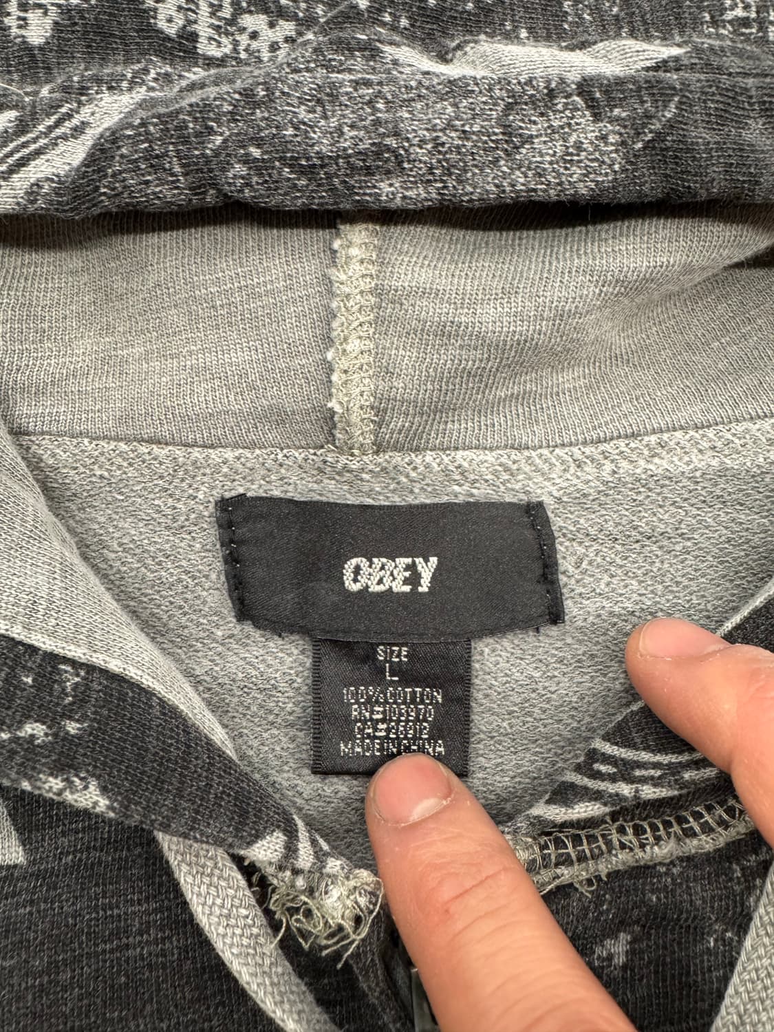 L)OBEY 빈티지 워싱 그래픽 패턴 후드집업 상품이미지4