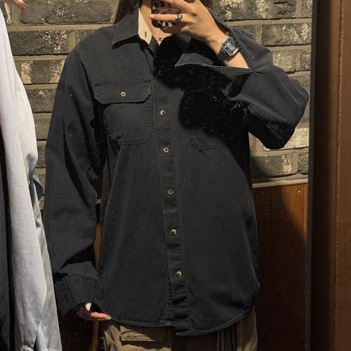 M) Wrangler 랭글러 투포켓 워크웨어 코튼 셔츠 블랙 상품이미지7