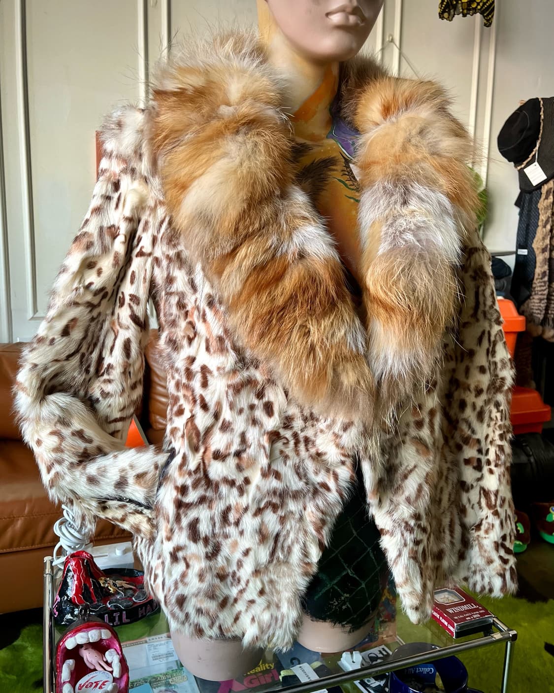 Real Fox & Goat Skin Leopard Fur Jacket 상품이미지2