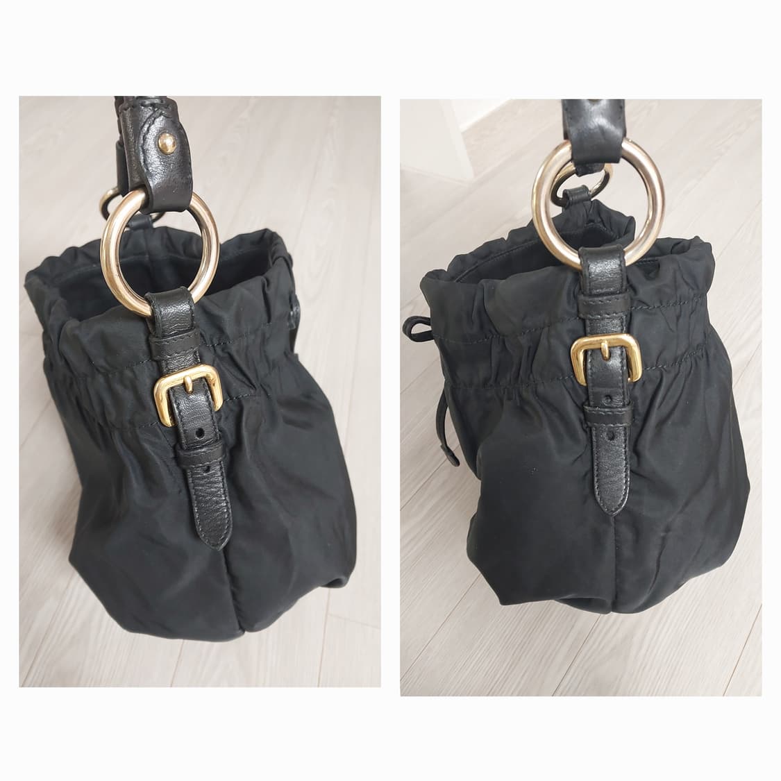 [정품] 프라다 PRADA 블랙 나일론 셔링 호보백 상품이미지4