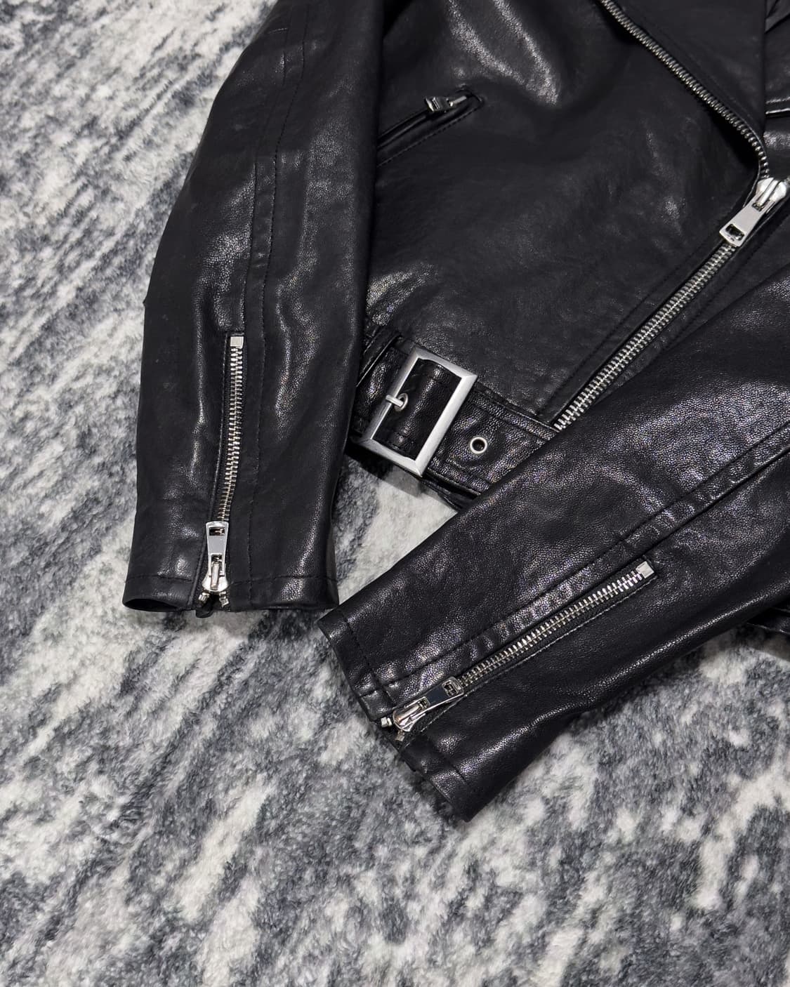 {Egoist} Belted Leather Rider Jacket  상품이미지7