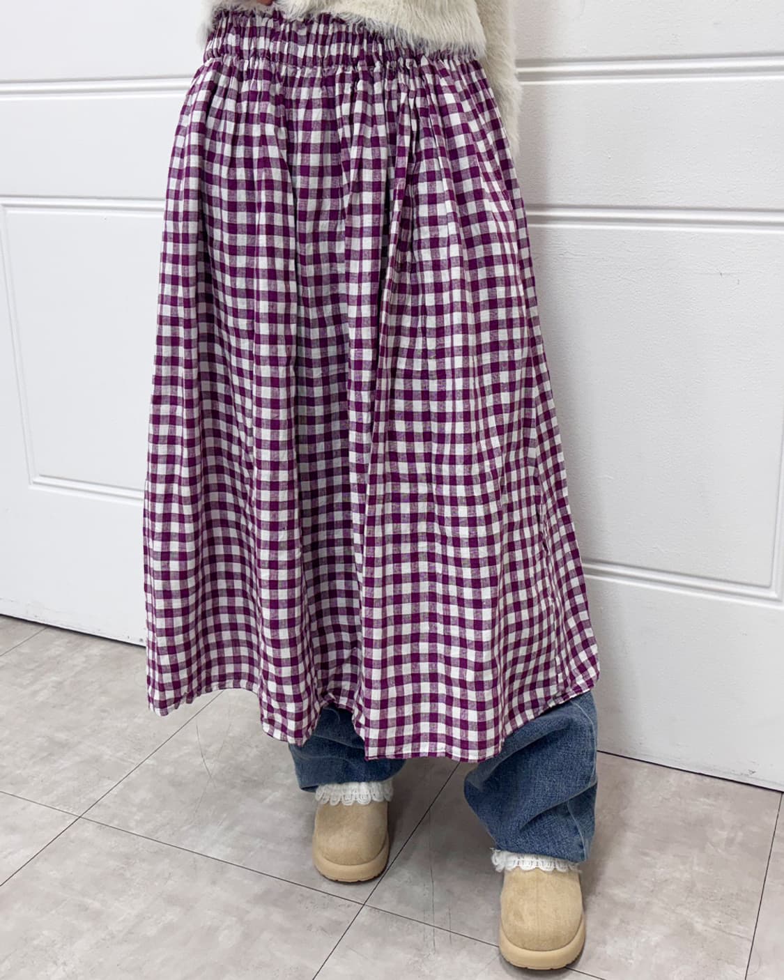 빈티지 퍼플 깅엄 체크 벌룬 스커트 상품이미지5