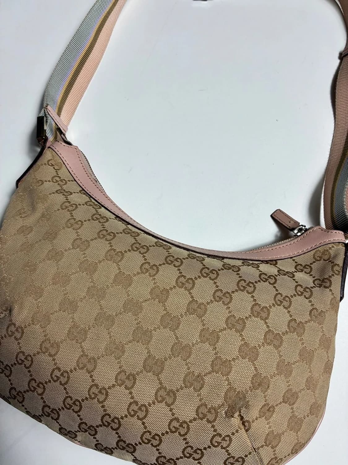 구찌 GUCCI 핑크 트리밍 캔버스 호보백 PR2302 상품이미지6