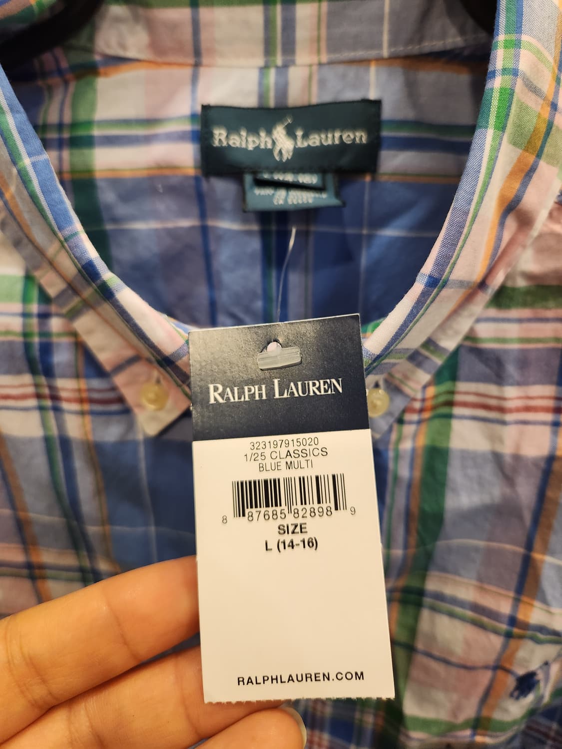 랄프로렌 키즈 체크 반팔 셔츠 L (14-16) 새제품 상품이미지3