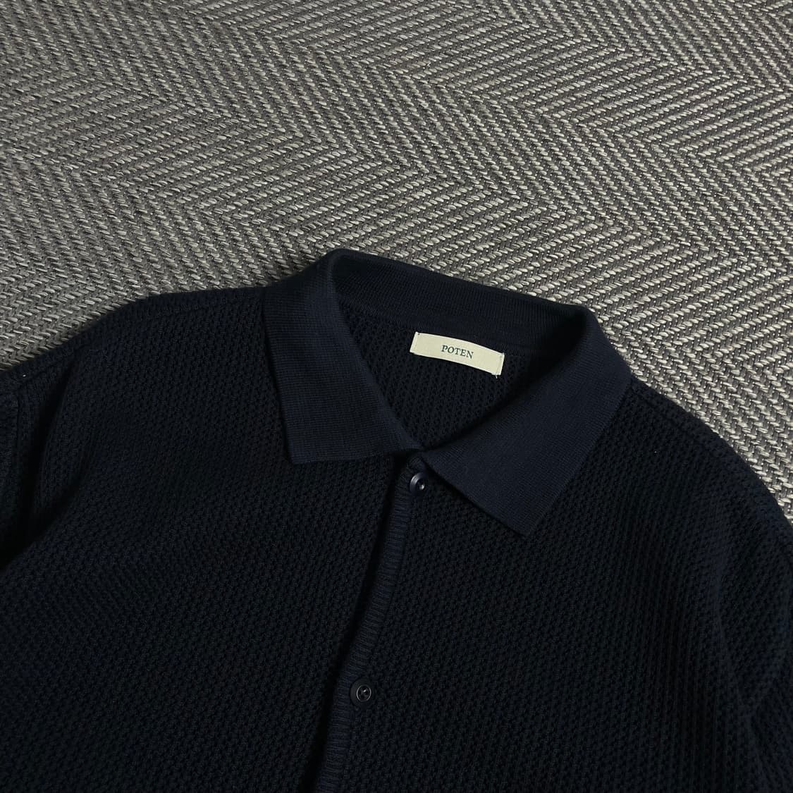 Poten 미니멀 와플 니트 반팔 셔츠 네이비 y 5024 상품이미지5