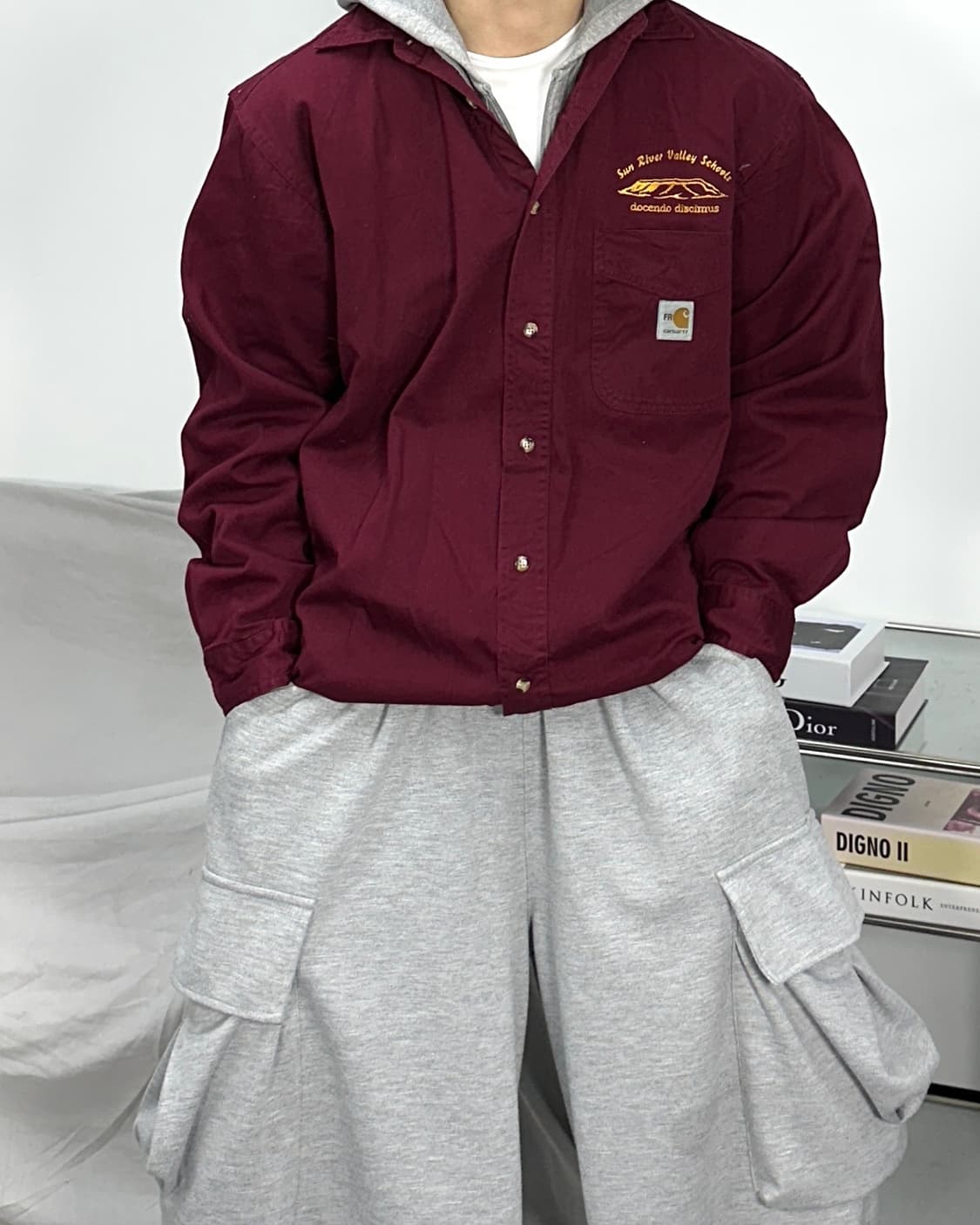 칼하트 FR 버건디 워크 셔츠 L 상품이미지1