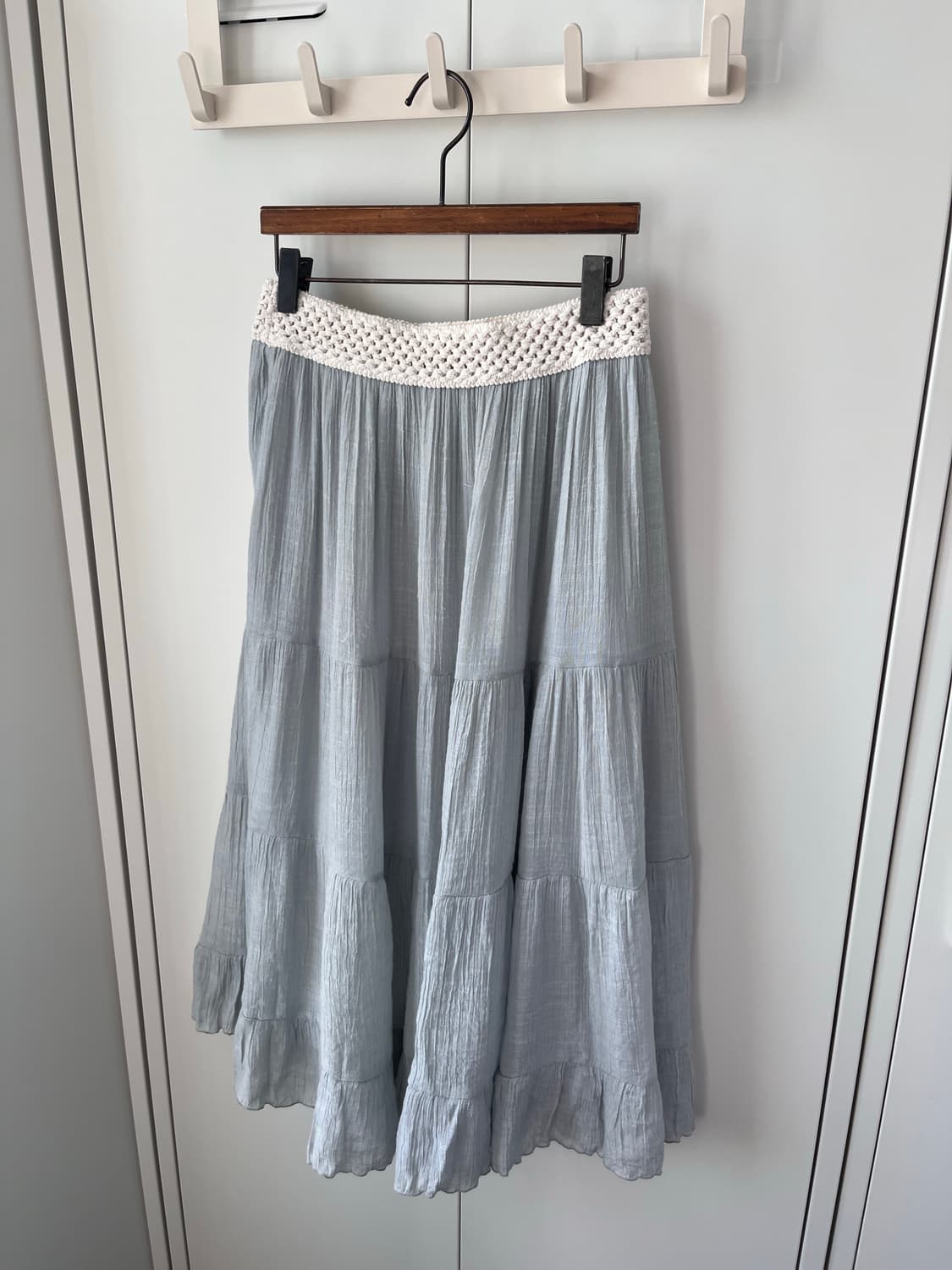 Vintage 연하늘 주름 레이스 롱스커트 상품이미지8