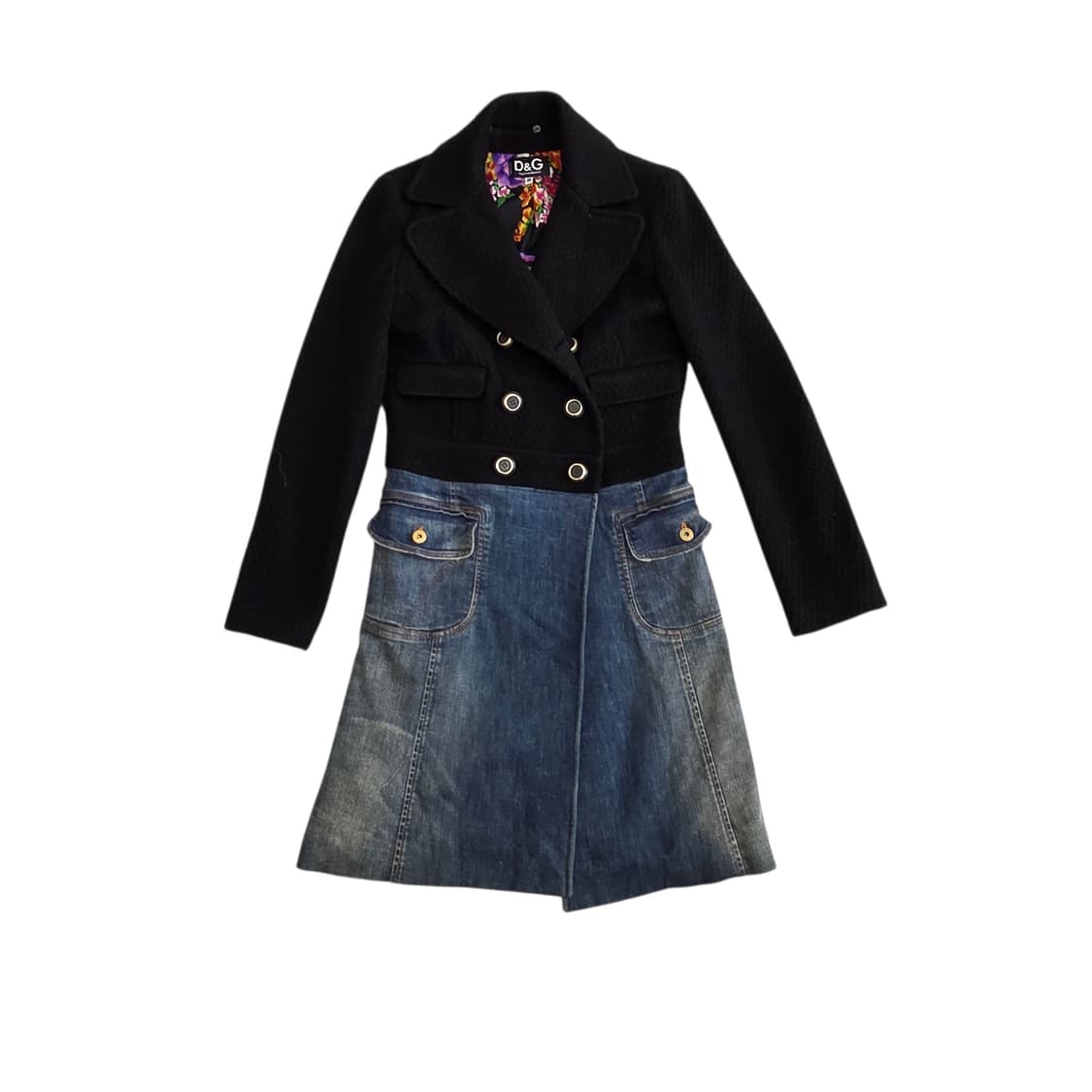 D&G 돌체앤가바나 블랙앤데님 더블 브레스트 울 코트  상품이미지1