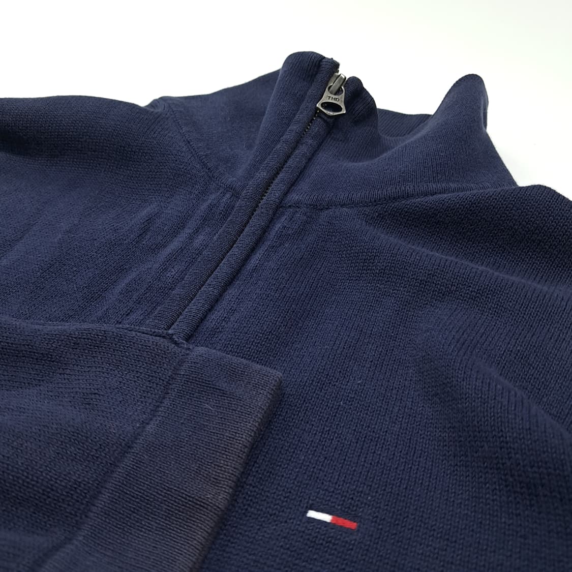 CL280 M 타미힐피거 00s 사이드립 풀집업 네이비 니트 스웨터 상품이미지3