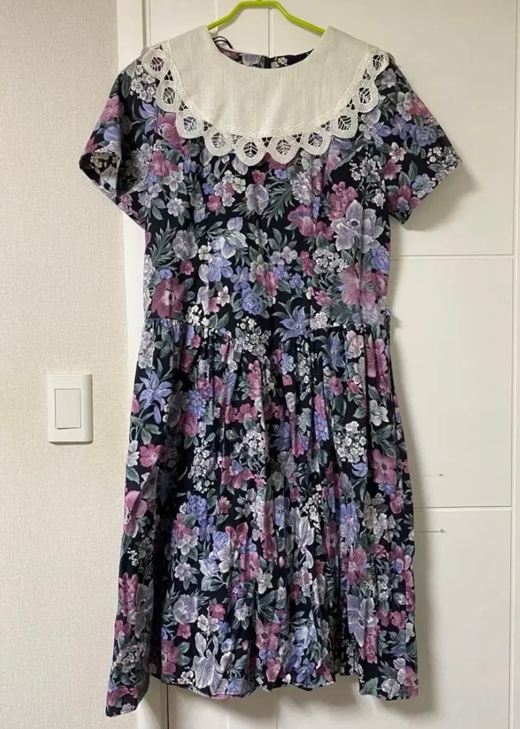 빈티지 레이스 카라 플라워 플로럴 꽃무늬 원피스 레트로 해외빈티지 상품이미지1