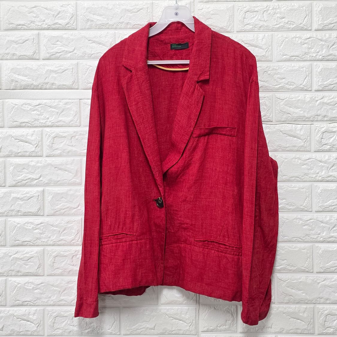 택포) 베네통 빨간색 린넨 블레이저 M 상품이미지1