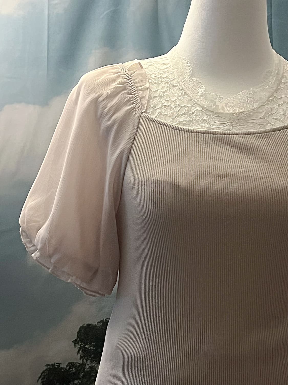 Square-line puff blouse Layered lace sle 상품이미지2