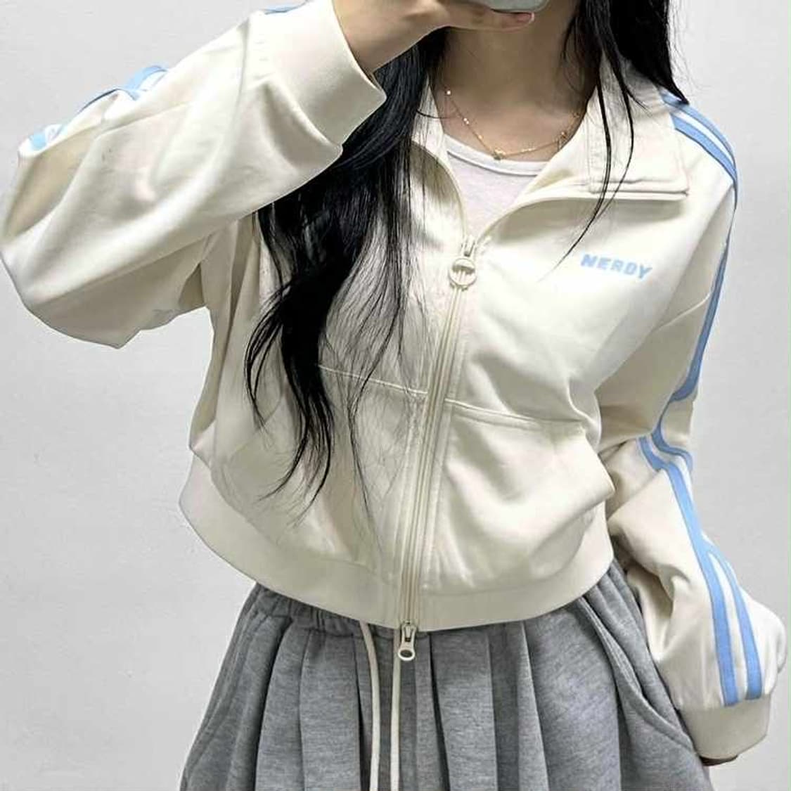 널디 아이보리 세미크롭 걸즈 트랙탑 희귀져지(S) 상품이미지2