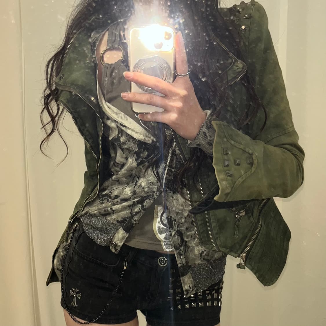 Y2K 카키 스터드 자켓 상품이미지2