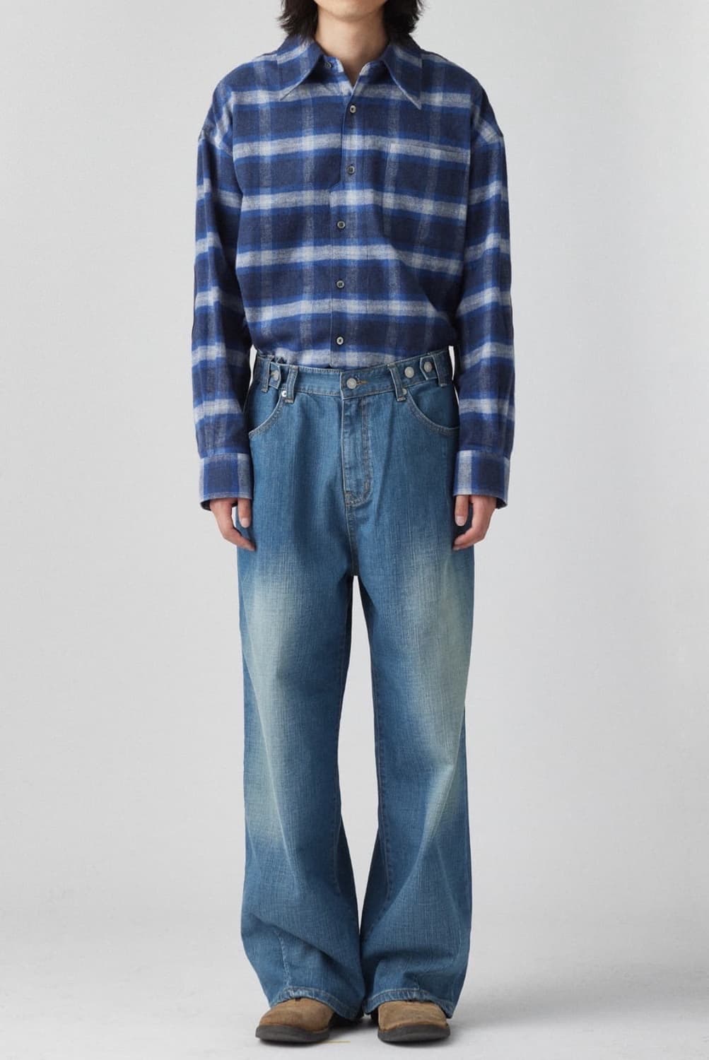 [4] 해칭룸 와이드 진 빈티지 워시드 블루 상품이미지1