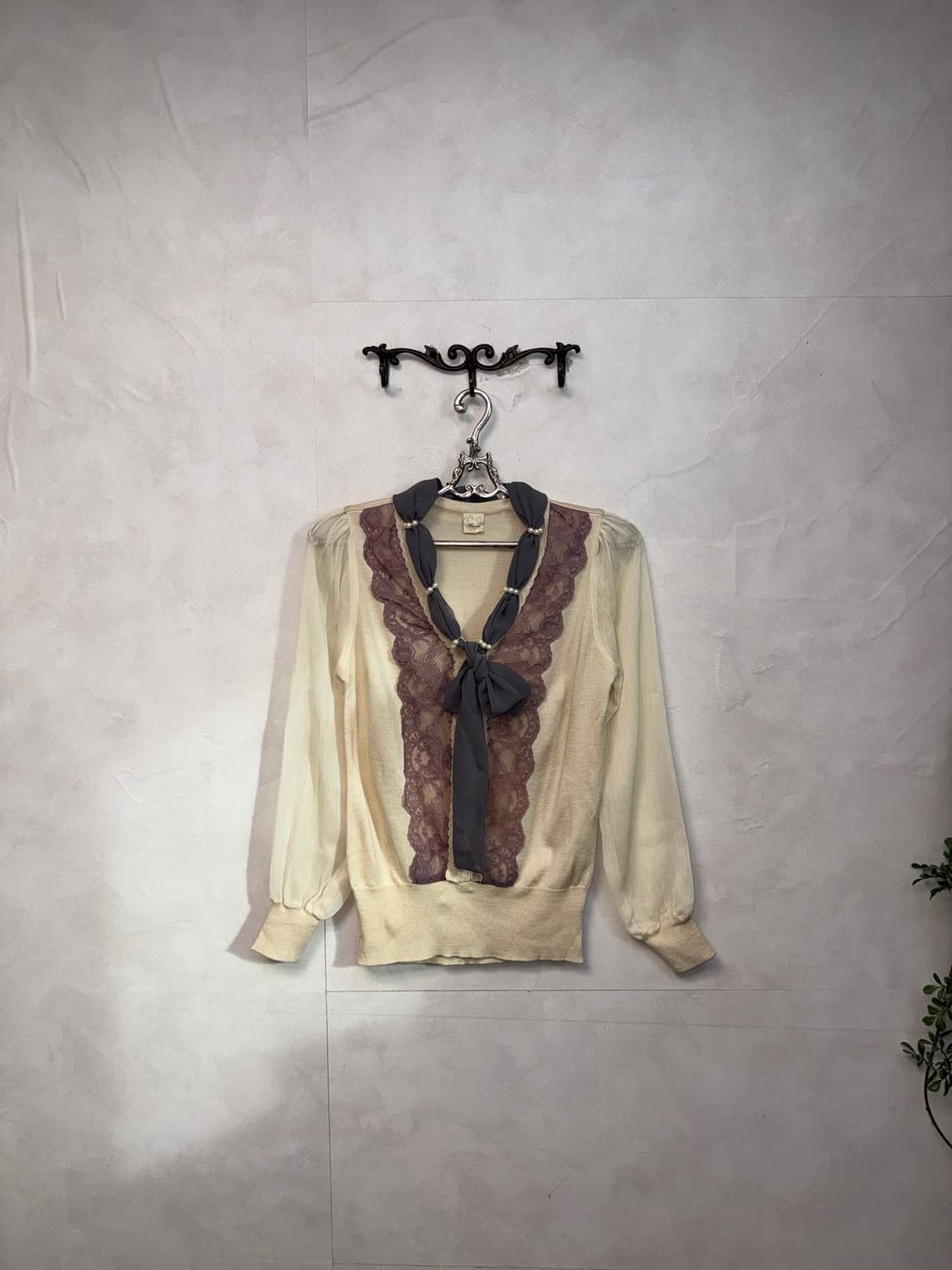 Purple gray lace pearl chiffon knit 상품이미지5