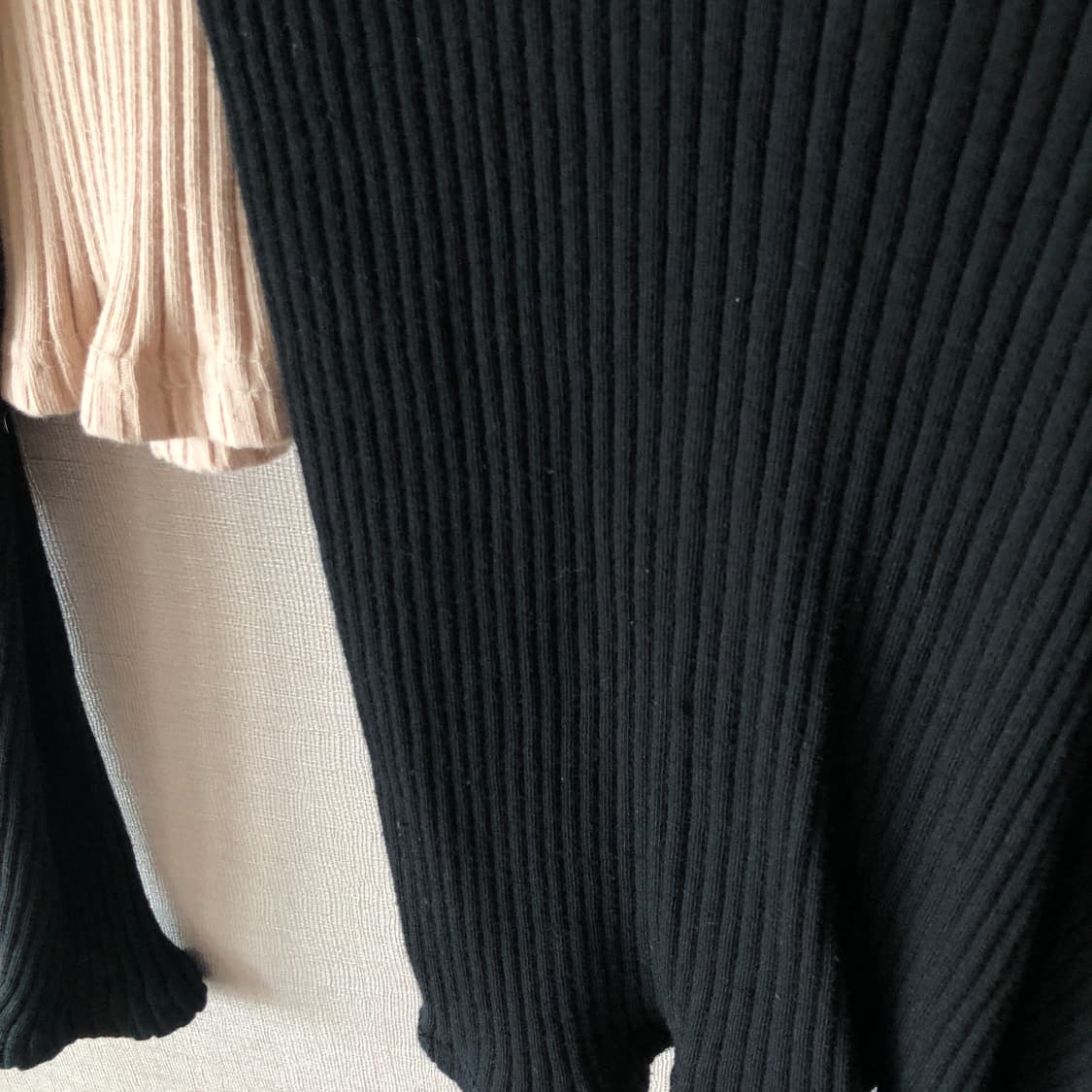 라운드 긴팔 티셔츠 블랙, 베이지 2장 일괄 스탠다드 데일리 골지 상품이미지4