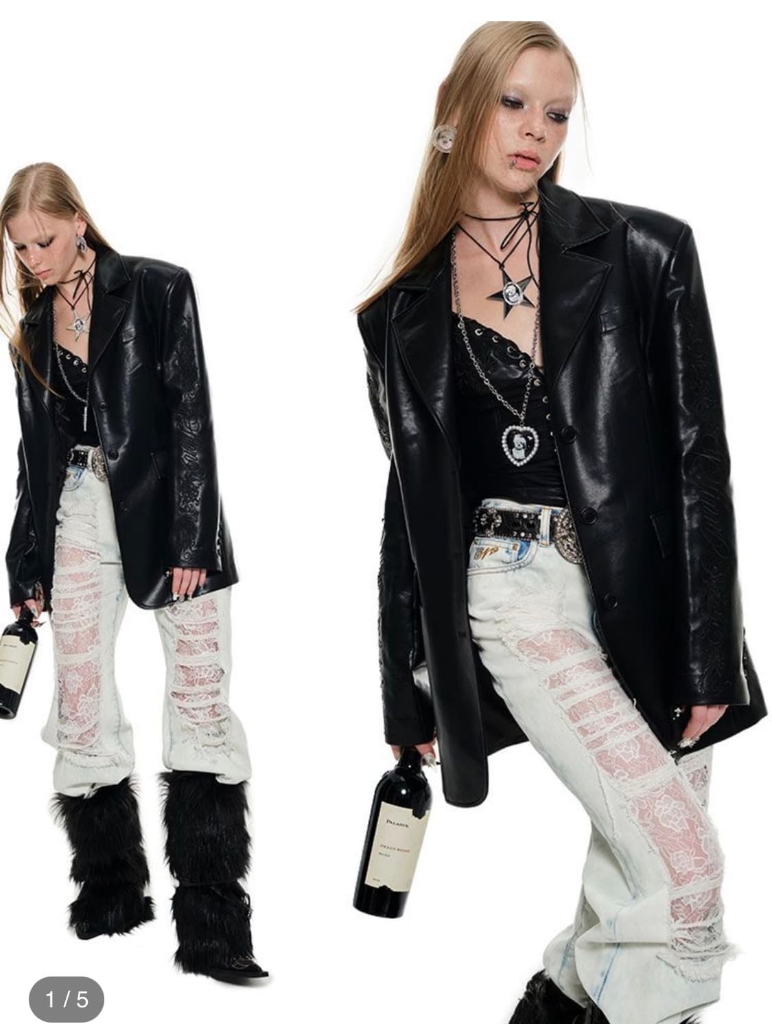 1JINNSTUDIO ripped lace jeans women's vi 상품이미지1