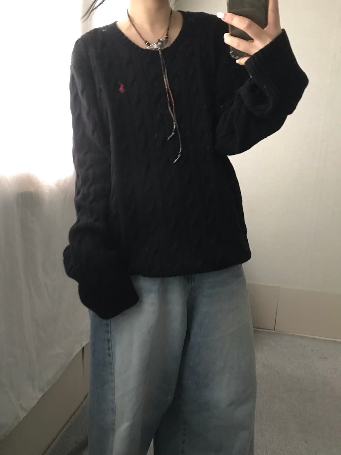 폴로 블랙 케이블 니트 상품이미지1