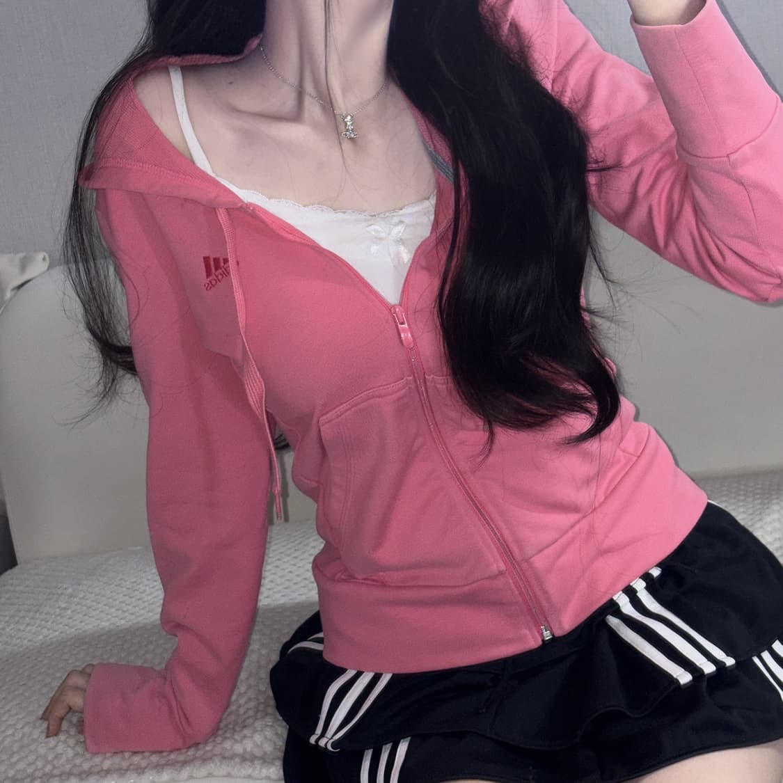 아디다스 핫핑크 레드라인 딱붙핏 후드집업 90 상품이미지3