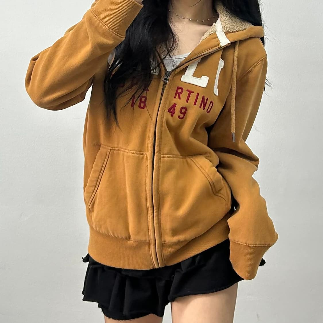 후아유 y2k 러블리힙 스웻 양털 후드집업 희귀져지(L) 상품이미지2