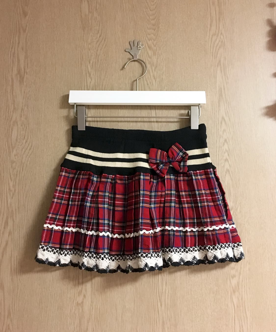 레드 체크 리본 미니 스커트 캐캐체 갸루 데코라 상품이미지1