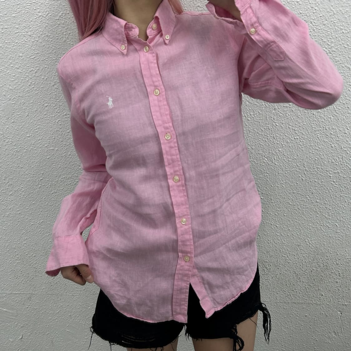 폴로 랄프로렌 화이트포니 딸기우유맛 린넨 셔츠 S 상품이미지1