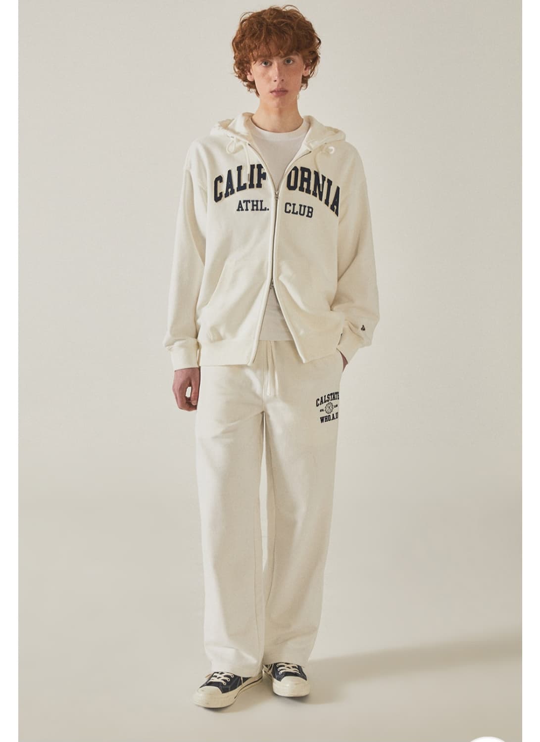  후아유 캠퍼스 엠불럼 와이드 트레이닝 팬츠 L 아이보리 상품이미지3