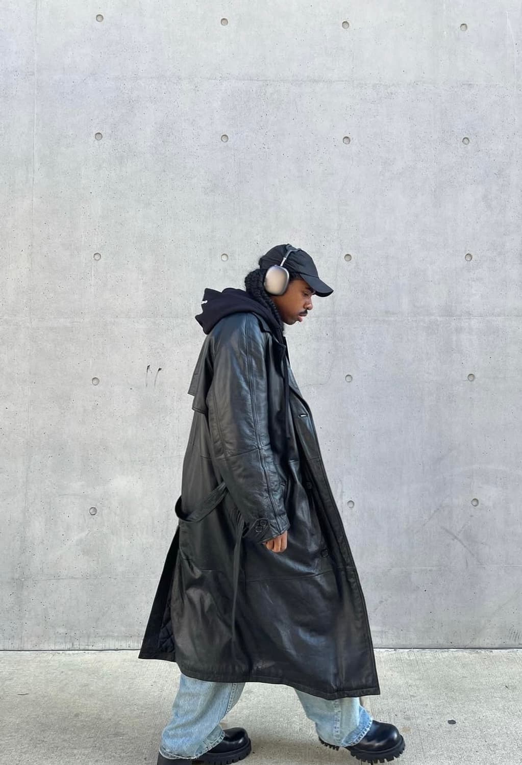 Vintage black leather maxi coat 상품이미지2