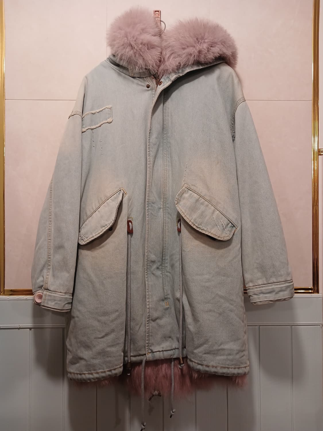 라삐아프 정품 여성 야상 천연모피 (너구리+여우) 자켓 S 사이즈 상품이미지1