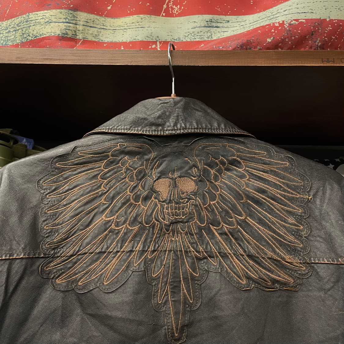 90s 알파 인더스트리 스페이스 포스 스컬 자수 라이더 리얼 레더 자켓 상품이미지5