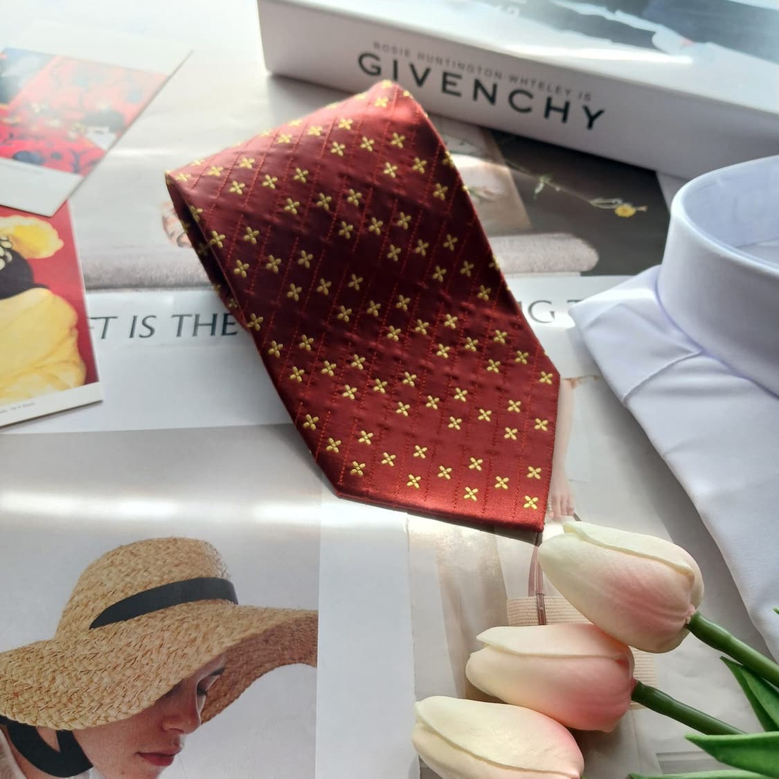 지방시 실크 버건디 크로스 자카드 넥타이 9.8cm A등급 A18395
 상품이미지2