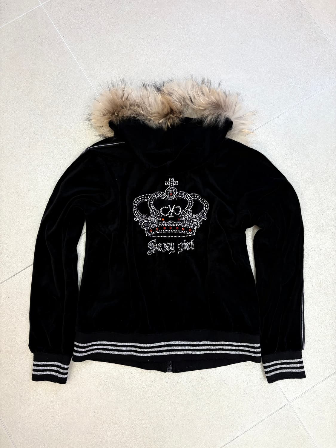 벨벳 큐빅 퍼 후드집업 상품이미지3