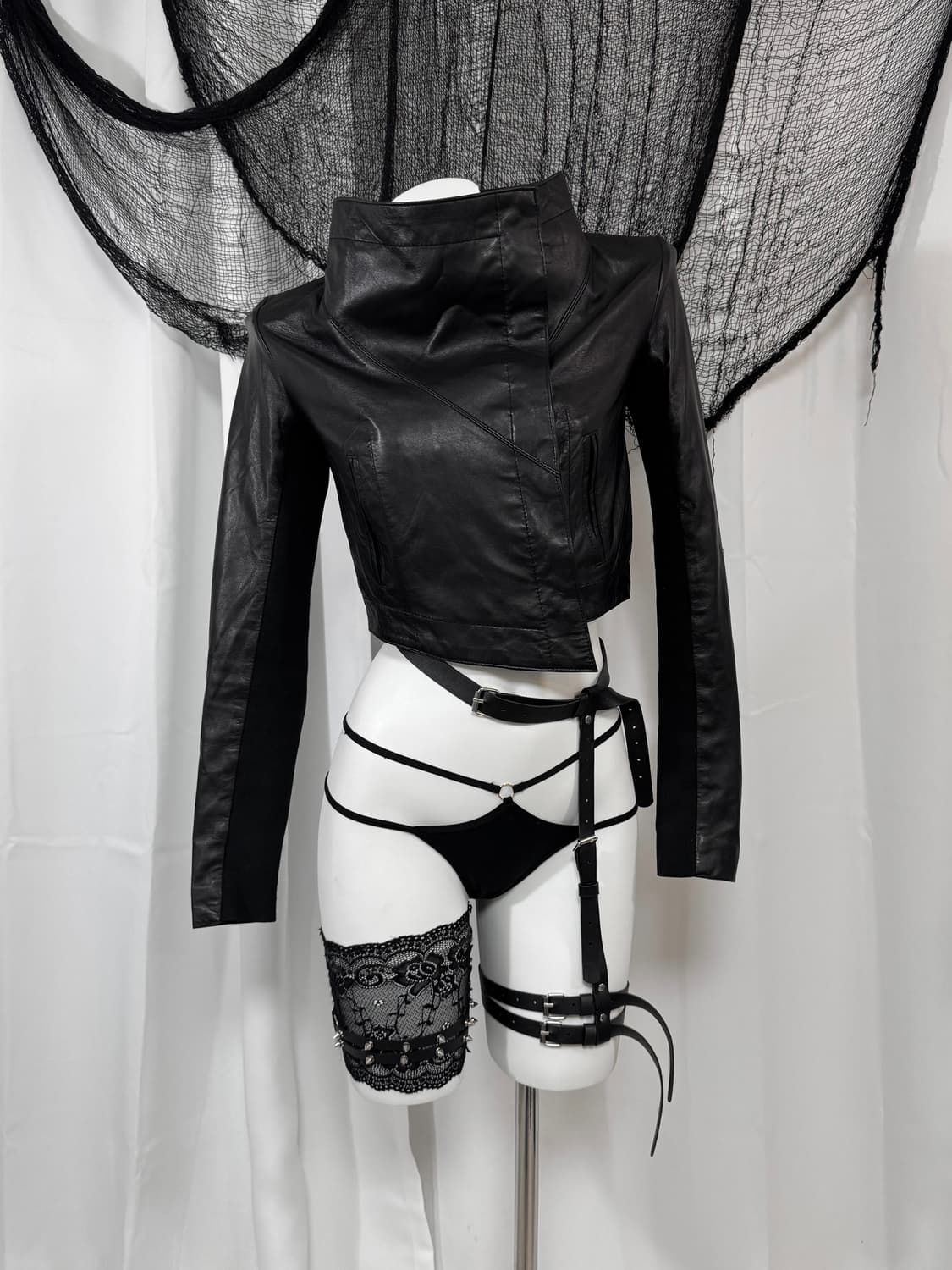 high neck leather jacket 상품이미지1