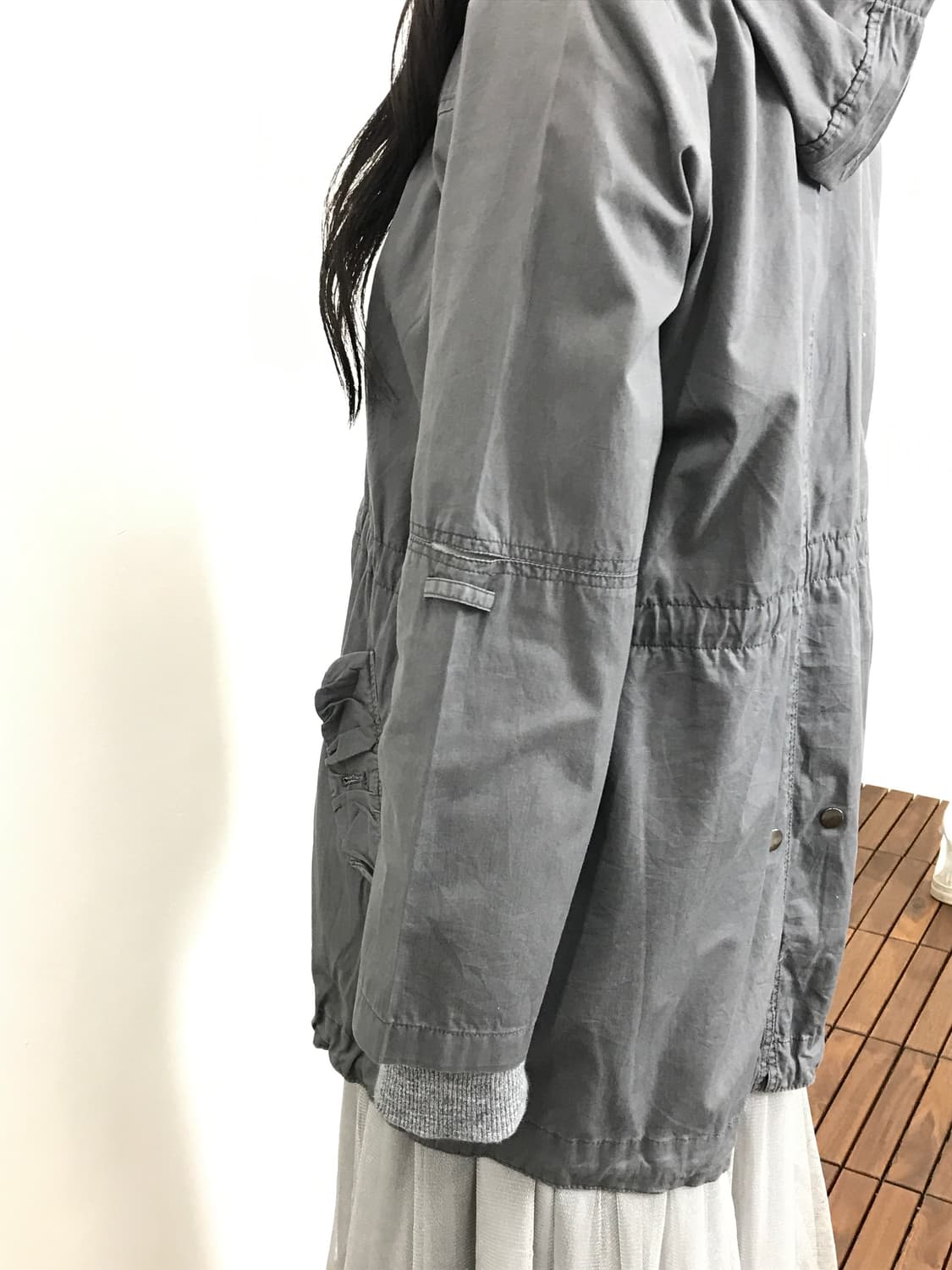 Jpn Mori Girl Dark Grey Drawstring Coat 상품이미지4