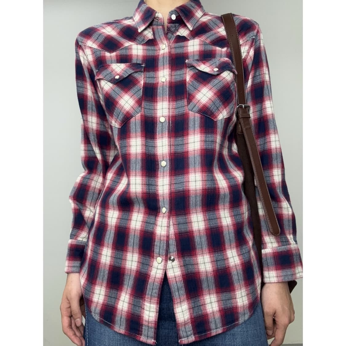 빈티지 레드 체크 웨스턴 셔츠 상품이미지1