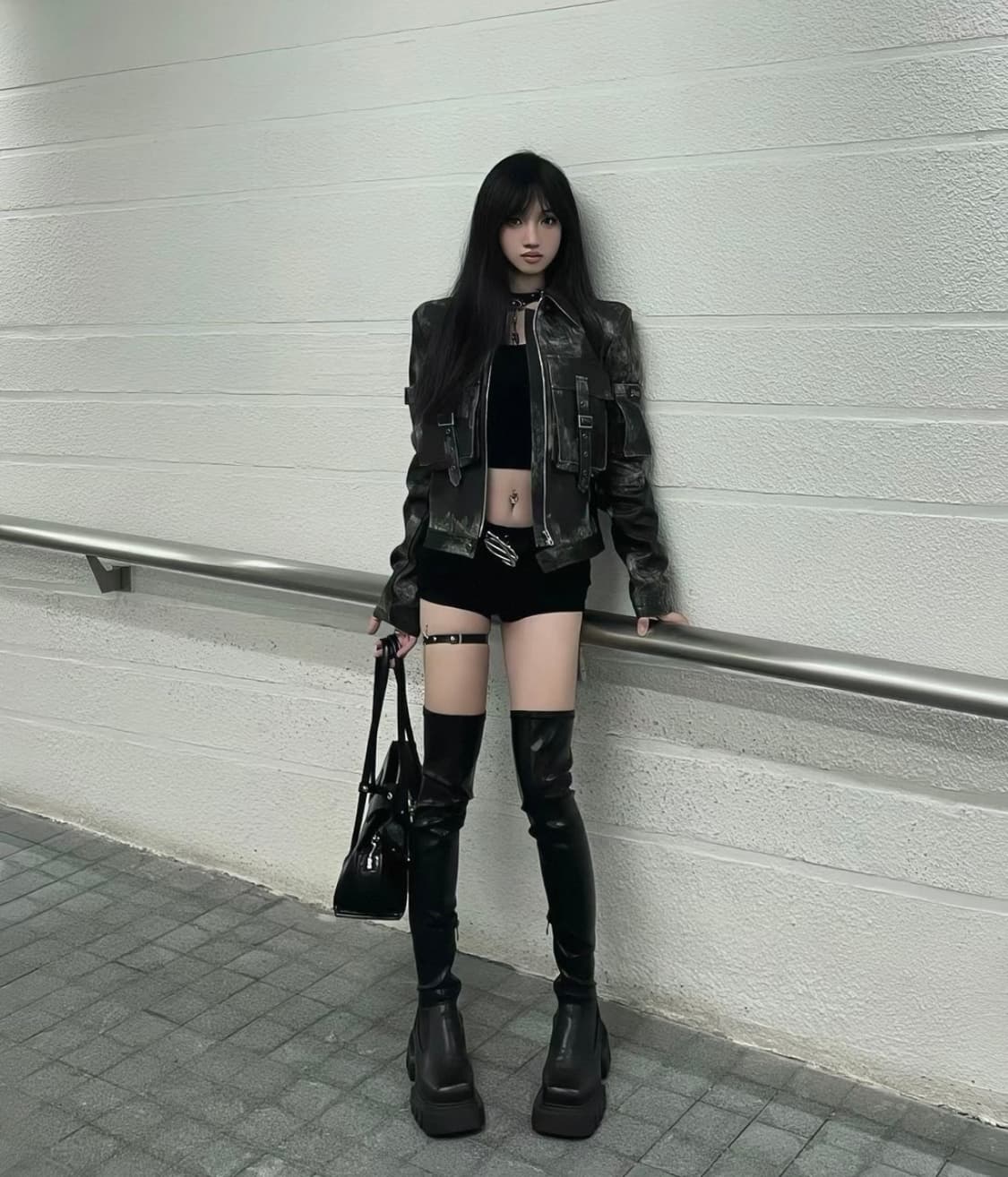Dark Punk Cropped Leather Jacket 상품이미지2