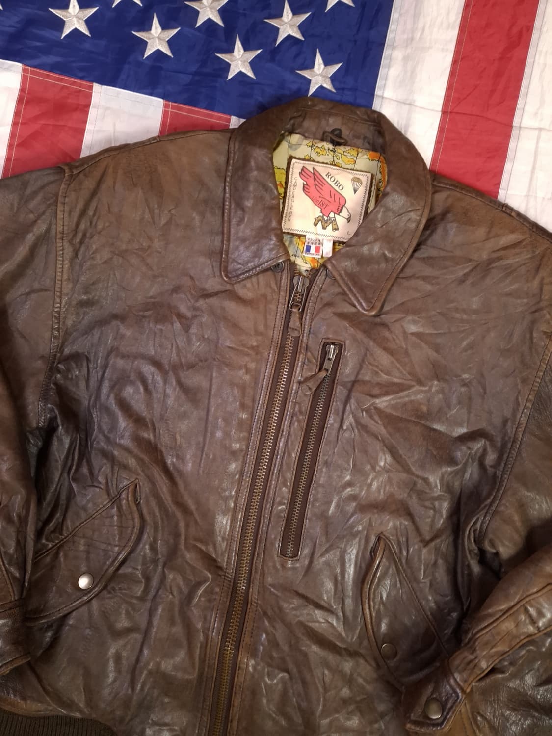 오리지날 90's 일본판 ROBO 밀리터리 리얼레더 항공점퍼 상품이미지2