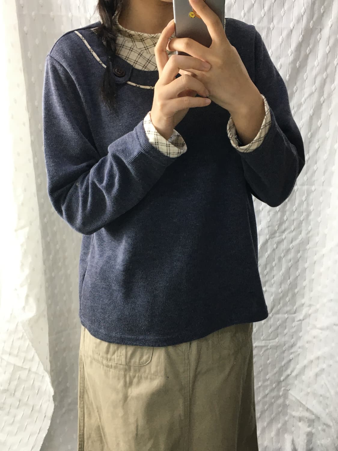 체크 레이어드 긴소매 티셔츠 상품이미지3