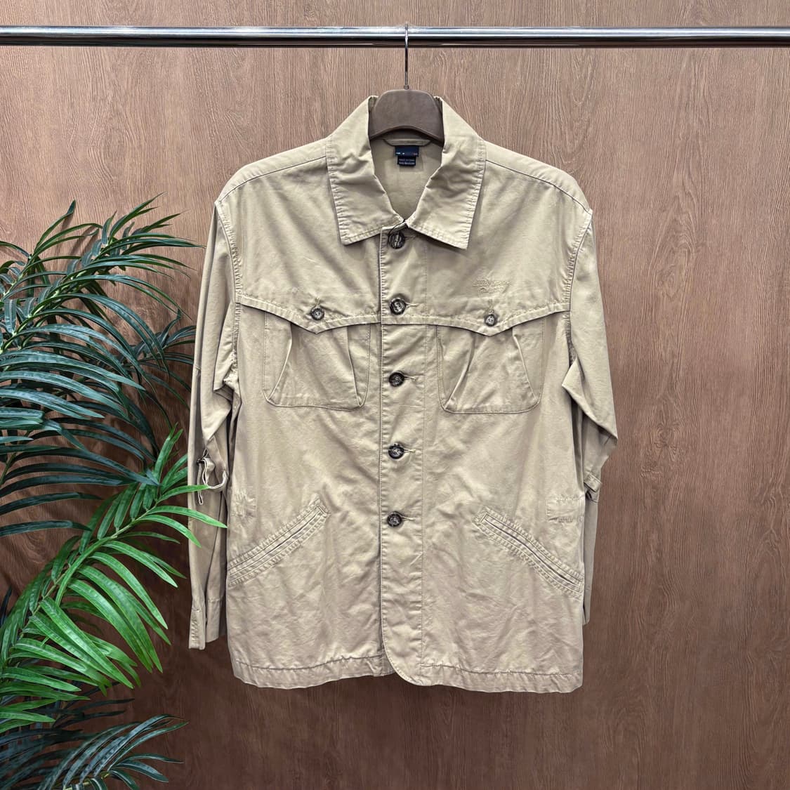 디젤 코튼 사파리 셔츠 자켓 로고 자수 플랩 포켓 웨스턴 요크 베이지 상품이미지1