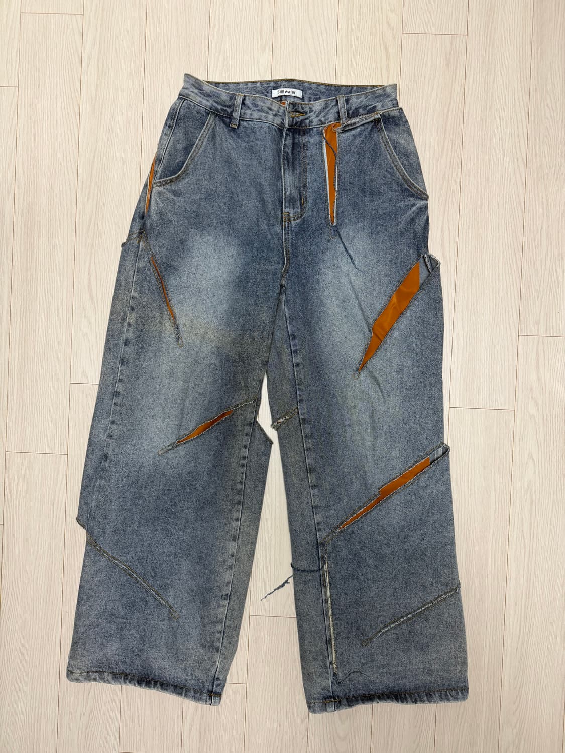 Layered Panel Cut-Out Baggy Jeans 상품이미지1