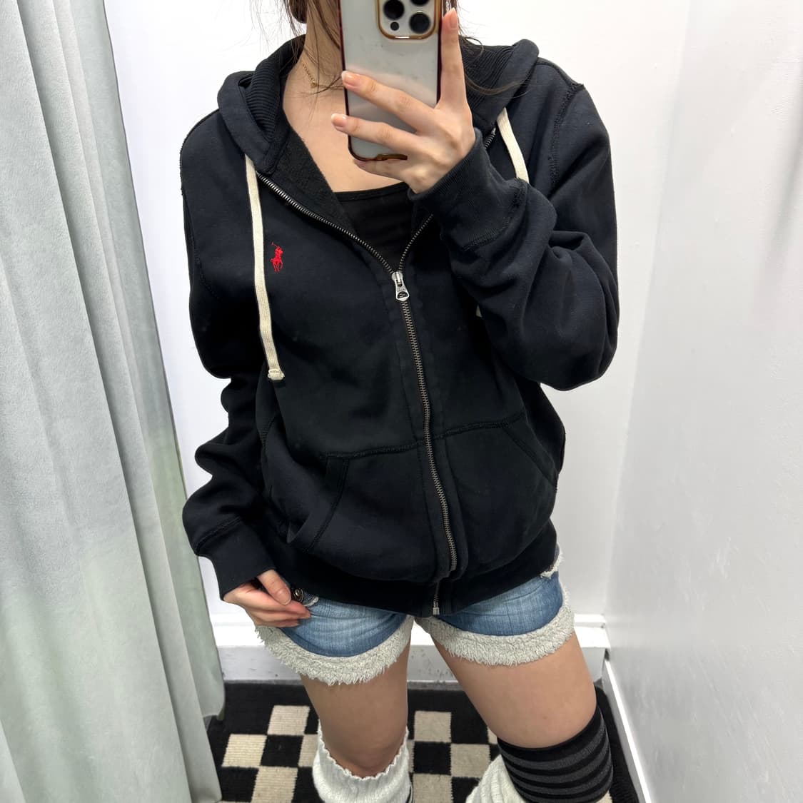 폴로 블랙 기모 후드집업 상품이미지2